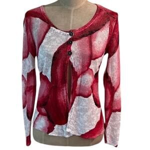Nic+Zoe Linen Blend Pink/Red/White Scoop Neck Sweater - Medium